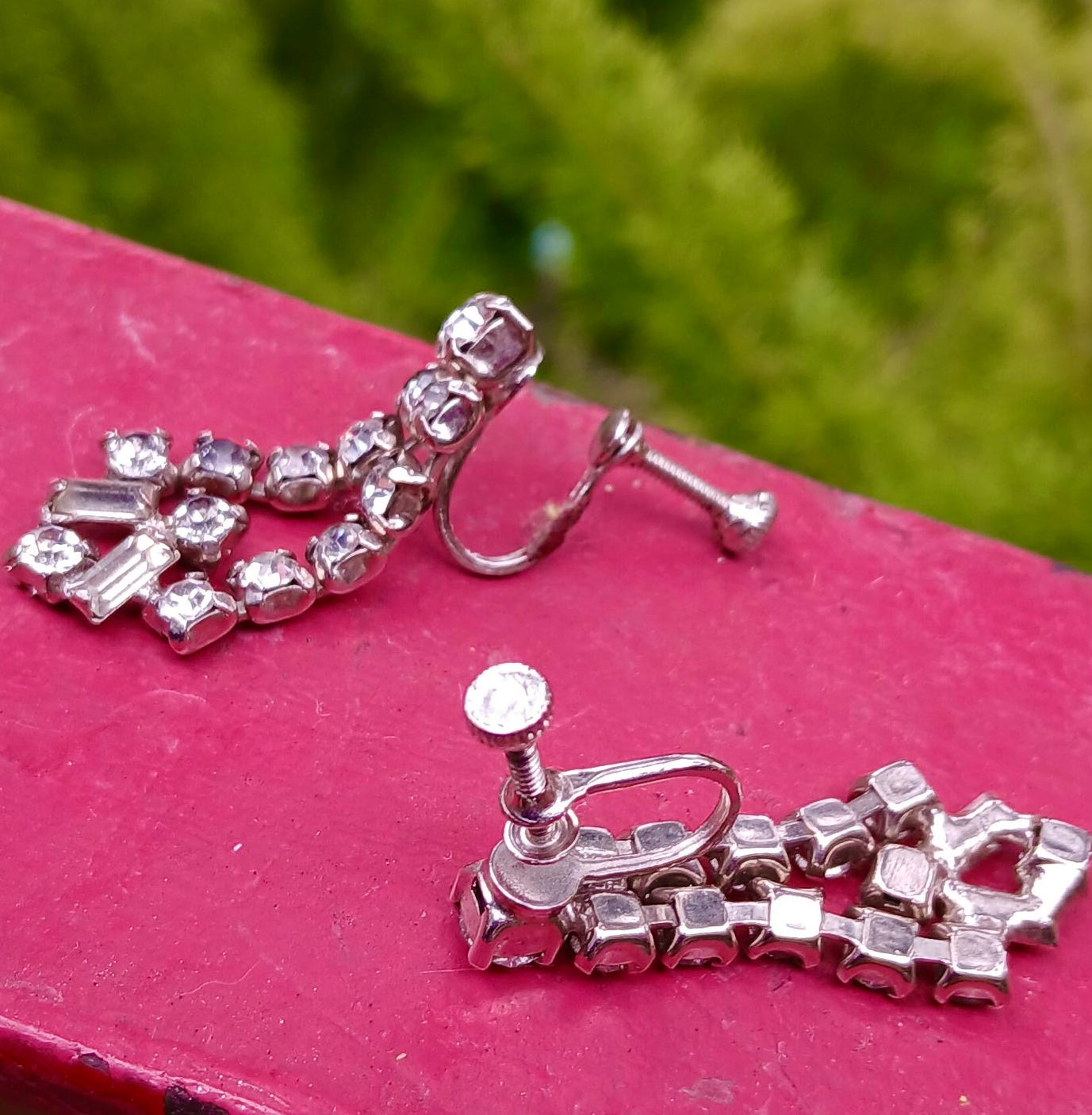 One Pair of Vintage 1930's Rhinestone Dangle Earrings
