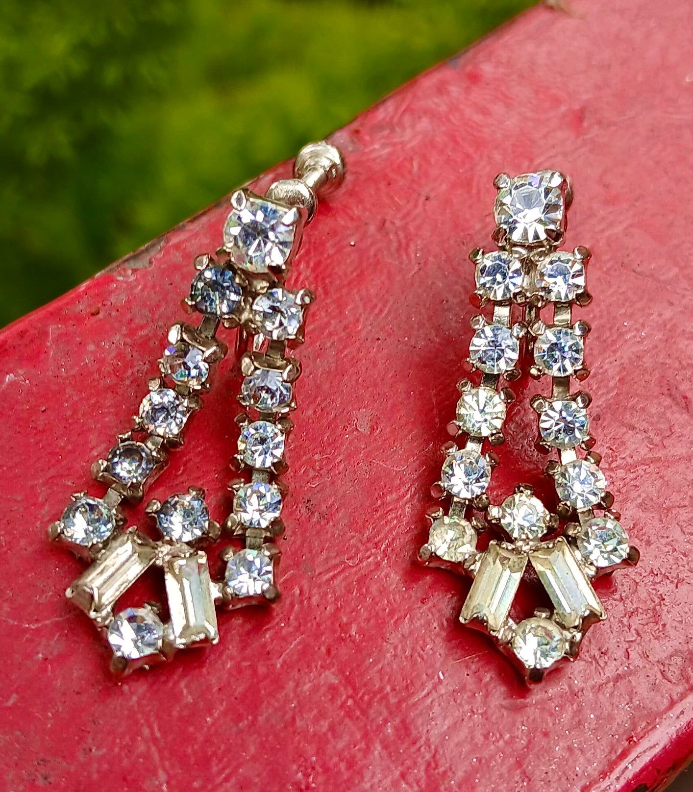 One Pair of Vintage 1930's Rhinestone Dangle Earrings