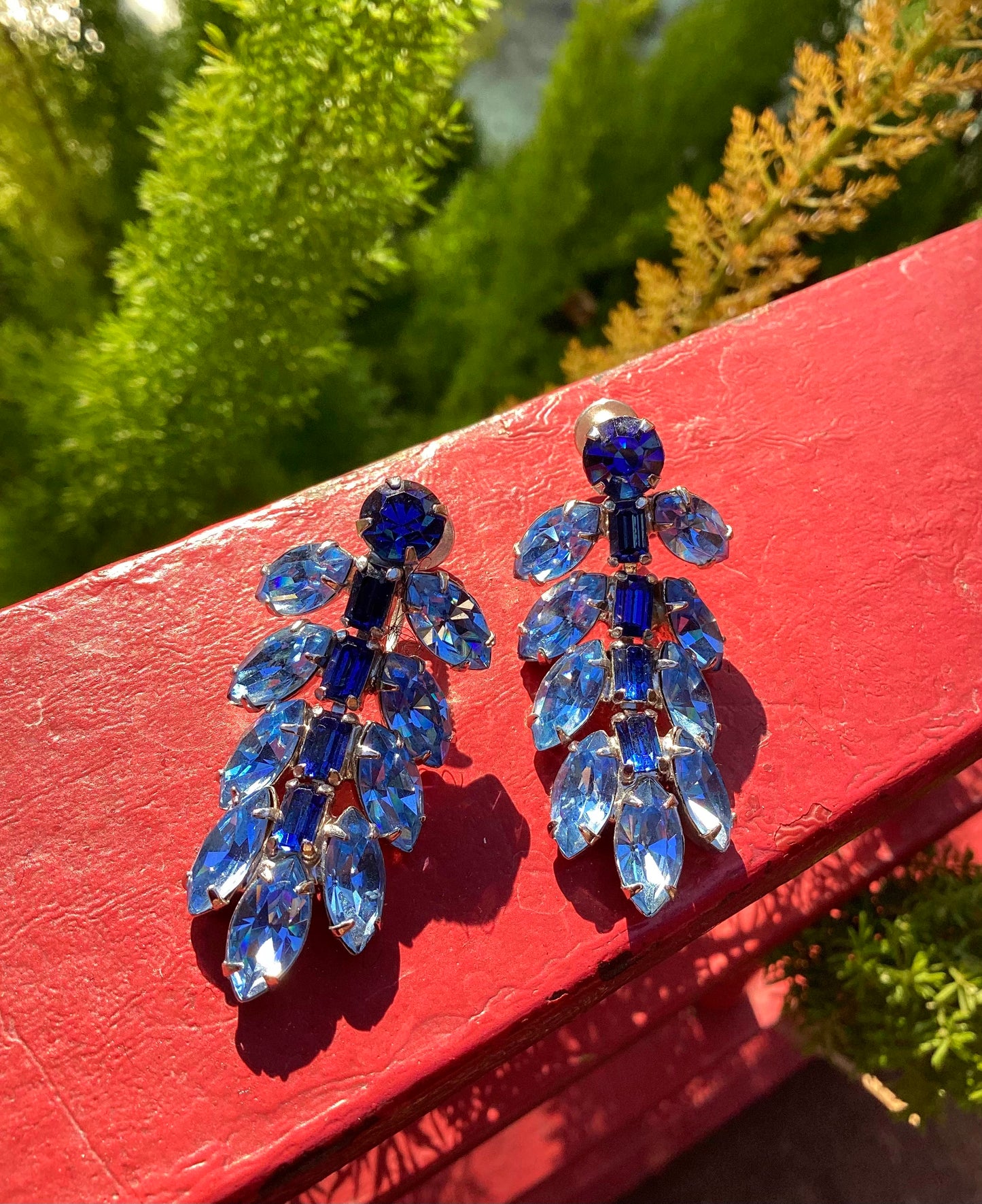 One pair of 1950's-60's blue rhinestone earrings