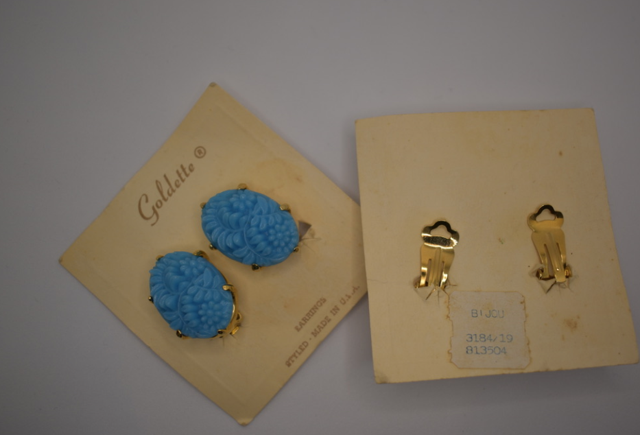 Two pairs of 1950's-60's vintage aqua blue earrings Mid-Century (Brand New Never Worn)
