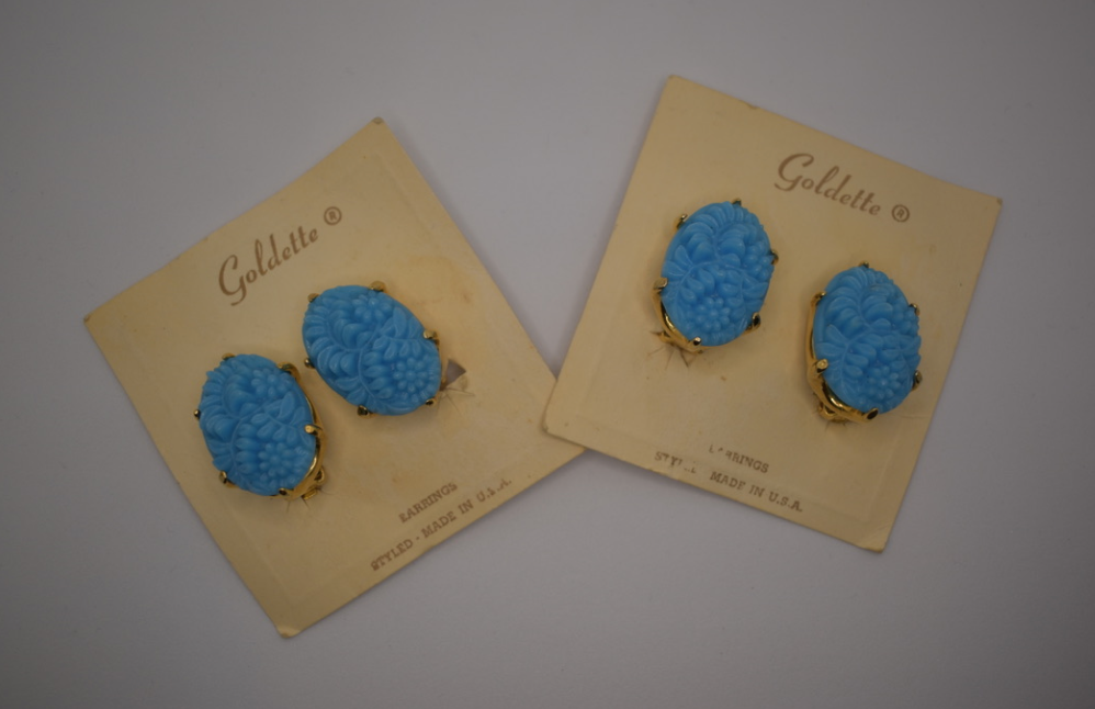 Two pairs of 1950's-60's vintage aqua blue earrings Mid-Century (Brand New Never Worn)