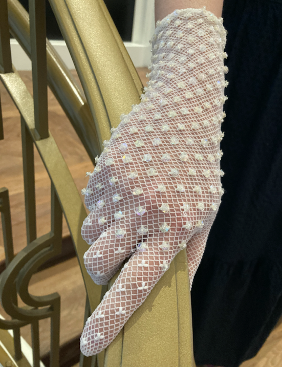 Two pairs of vintage cream lace gloves with iridescent sequins
