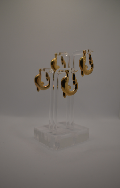 Two pairs of 1970-80's vintage gold tone dolphin hoop earrings 7/8" diameter