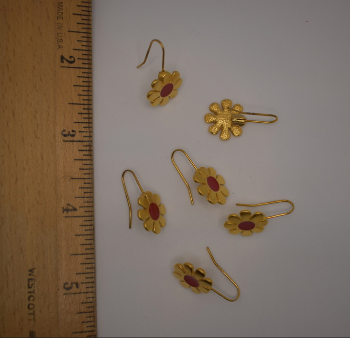 Two pairs of vintage 1960's-1970's gold plated flower dangle earring