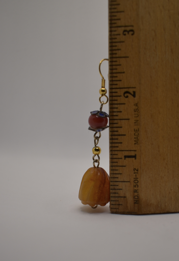Two pairs of vintage bohemian style yellow jade and red agate dangle earrings