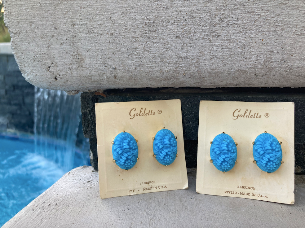 Two pairs of 1950's-60's vintage aqua blue earrings Mid-Century (Brand New Never Worn)