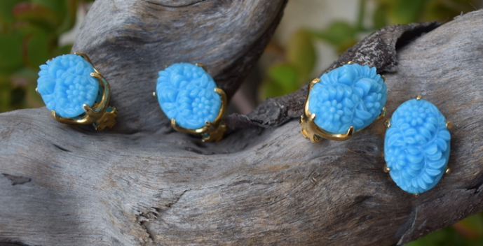 Two pairs of 1950's-60's vintage aqua blue earrings Mid-Century (Brand New Never Worn)
