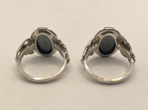 Two 1930's vintage sterling silver and hematite cocktail rings