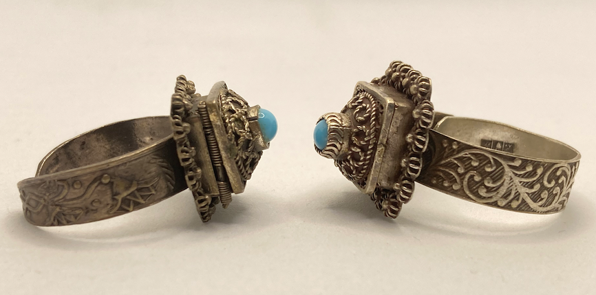 Two Vintage 1920-40's Sterling Silver Poison Rings