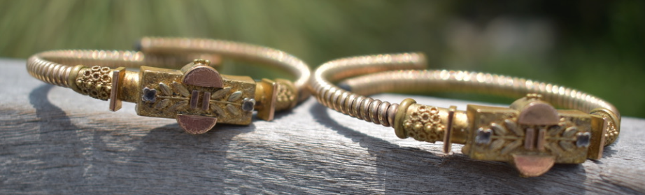 Two Victorian Etruscan Revival Gold Fill Coil Bracelets