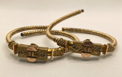 Two Victorian Etruscan Revival Gold Fill Coil Bracelets