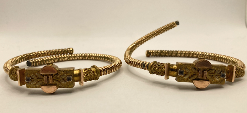 Two Victorian Etruscan Revival Gold Fill Coil Bracelets