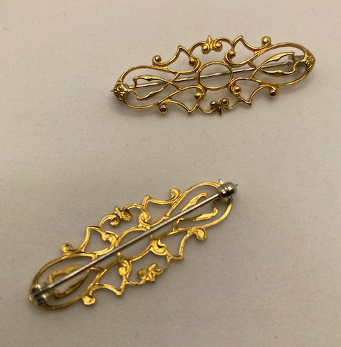 Two 1980-90's Vintage Gold Plated Victorian Revival Filigree Pins