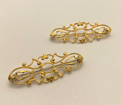 Two 1980-90's Vintage Gold Plated Victorian Revival Filigree Pins