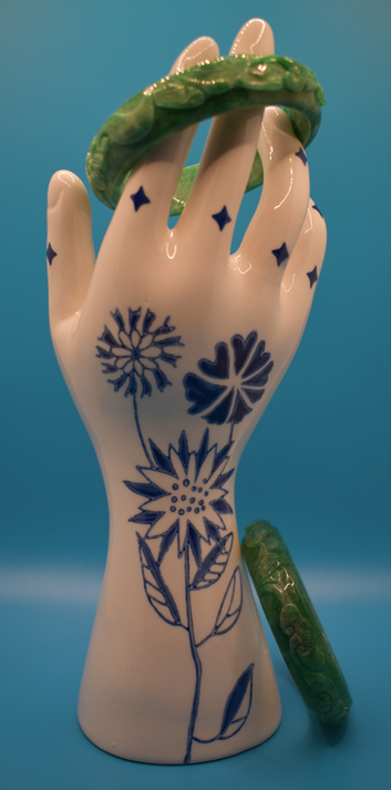 Two matching 1970's-80's vintage hand carved jade bangles
