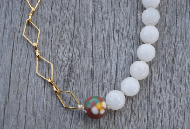 One White Jade and 18K Gold Plated Necklace
