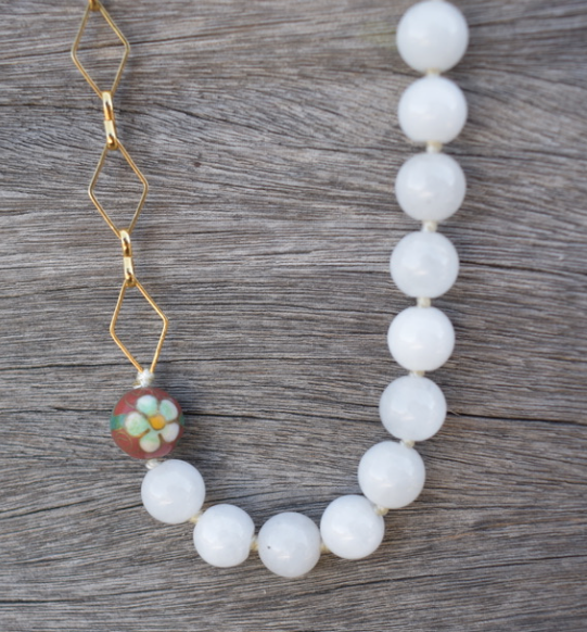 One White Jade and 18K Gold Plated Necklace