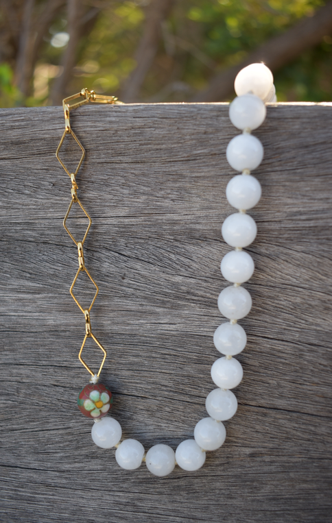 One White Jade and 18K Gold Plated Necklace