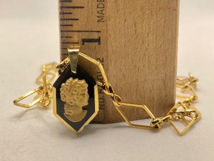 One 18K Gold Plated Bracelet with Vintage Black and Gold Cameo Charm