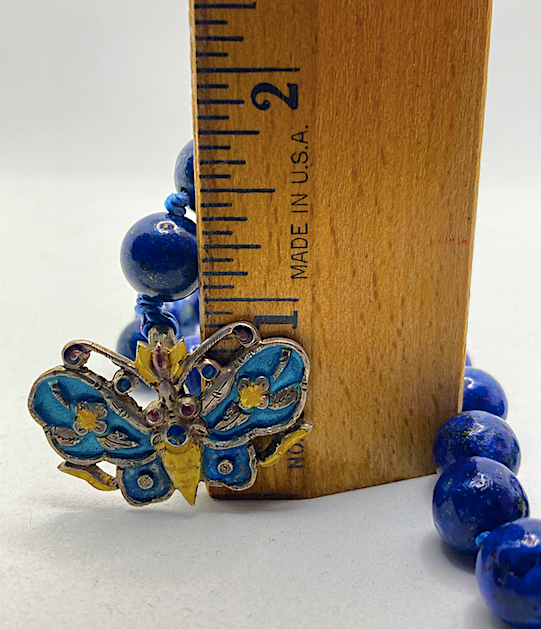 One Newly Crafted 1920-30's Style Hand-Beaded Sodalite Necklace with Vintage Sterling Silver Butterfly Closure