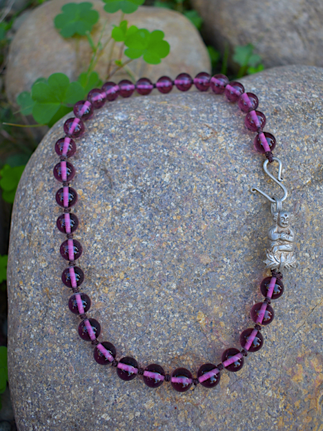 One Newly Crafted 1920-30's Hand-Beaded Japanese Glass Necklace with Sterling Silver Laughing Buddha Closure