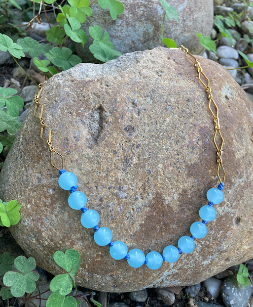 One Glass Bead and 18K Gold Plated Necklace