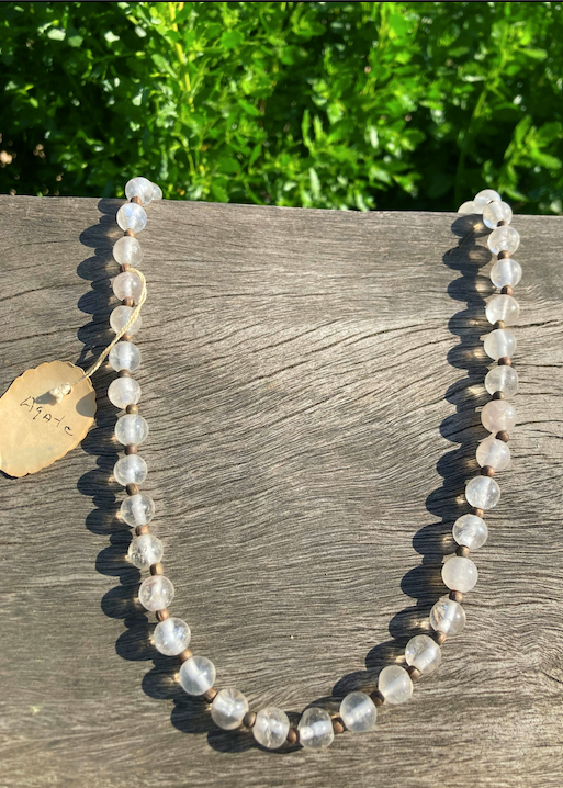 One Vintage India Agate Bead Necklace with Brass Closure