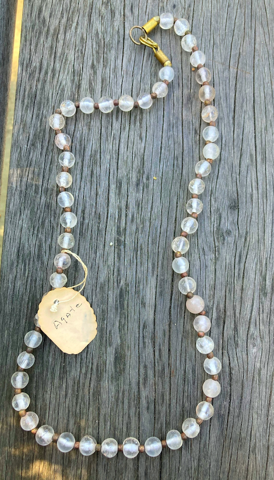 One Vintage India Agate Bead Necklace with Brass Closure
