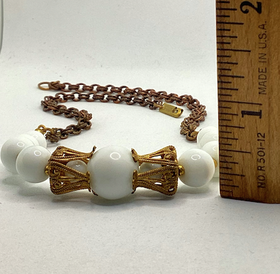 One 1940's-50's Vintage Miraim Haskell Milk Glass and Brass Necklace
