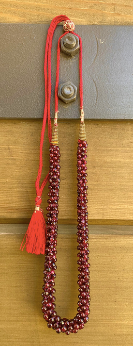 One Vintage 1960's-70's Garnet Bead Adjustable Necklace and Matching Earrings