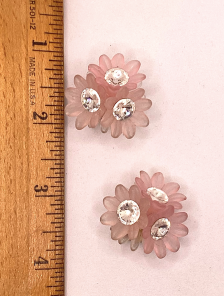One pair of 1950's-60's pink flower and rihinestone earrings