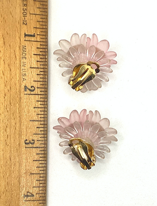 One pair of 1950's-60's pink flower and rihinestone earrings
