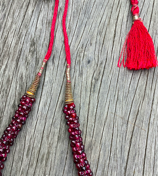 One Vintage 1960's-70's Garnet Bead Adjustable Necklace and Matching Earrings