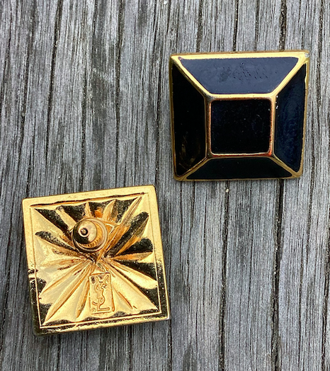 One pair of vintage 1980-90's Yves Saint Laurent (YSL) black and gold geometric earrings