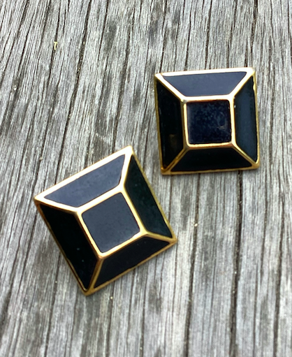 One pair of vintage 1980-90's Yves Saint Laurent (YSL) black and gold geometric earrings