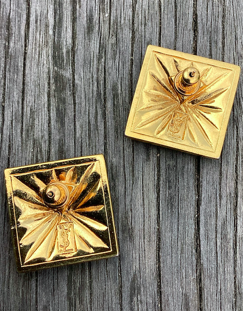One pair of vintage 1980-90's Yves Saint Laurent (YSL) black and gold geometric earrings