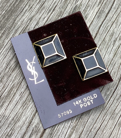 One pair of vintage 1980-90's Yves Saint Laurent (YSL) black and gold geometric earrings