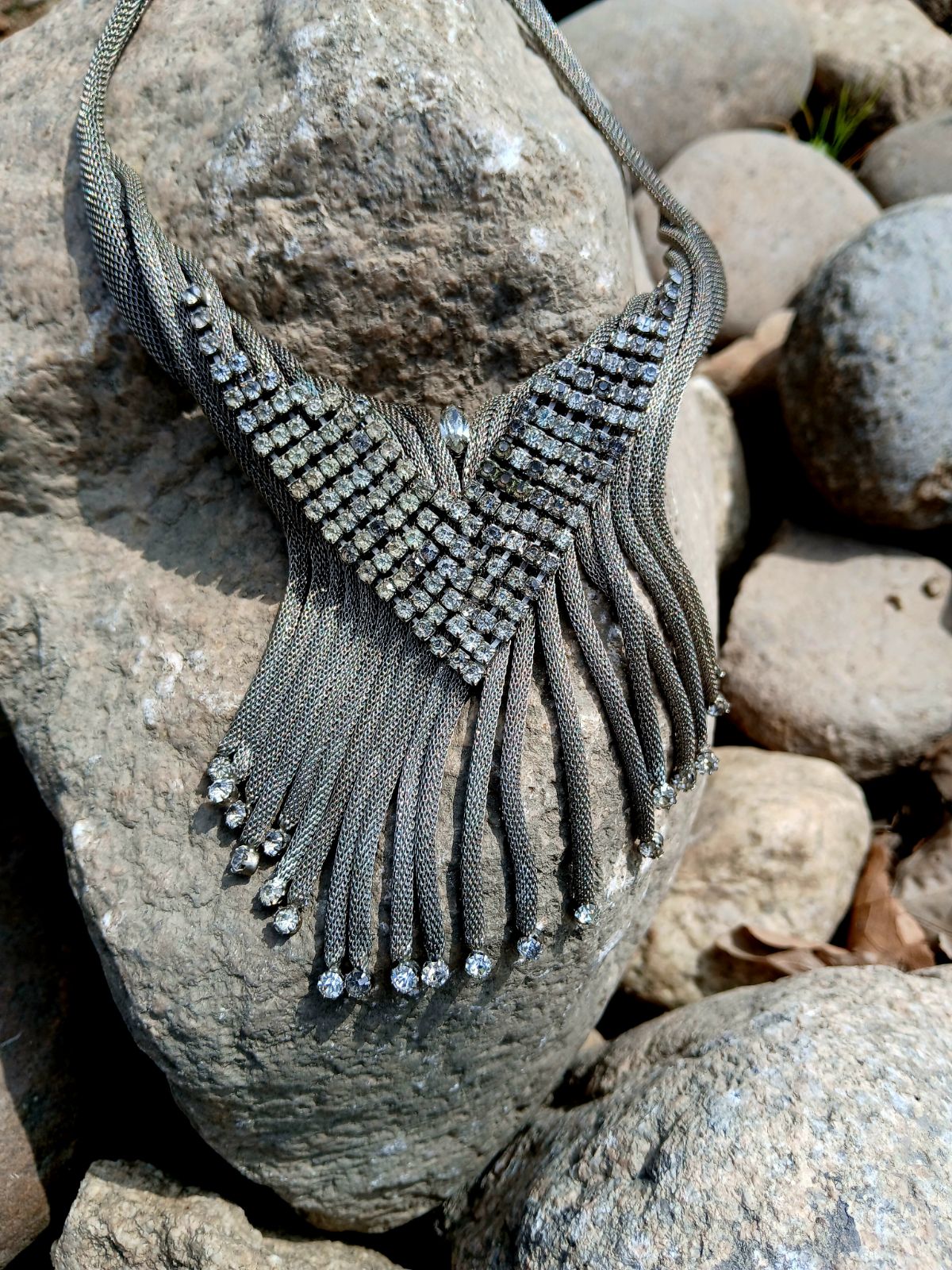 One 1930-40's vintage mesh and rhinestone necklace