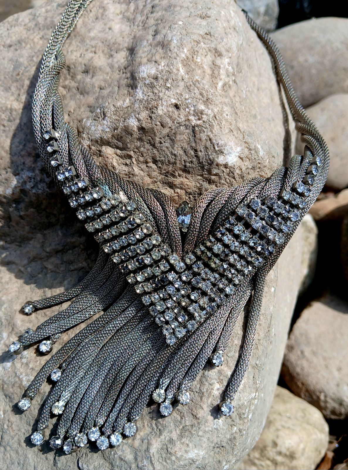 One 1930-40's vintage mesh and rhinestone necklace