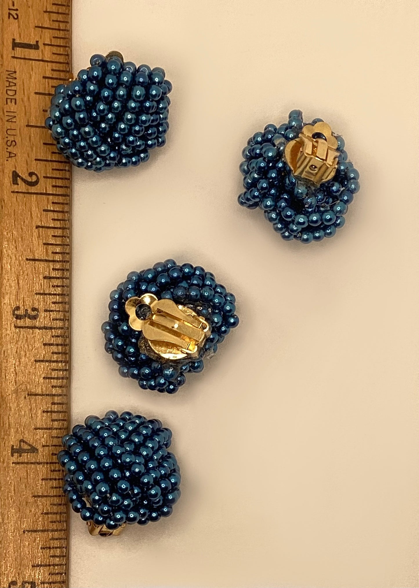 Two pairs of 1930's-60's vintage blue beaded earrings