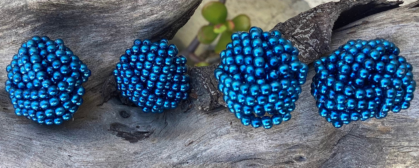 Two pairs of 1930's-60's vintage blue beaded earrings