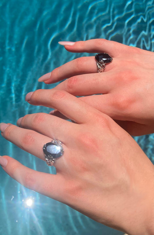Two 1930's vintage sterling silver and hematite cocktail rings