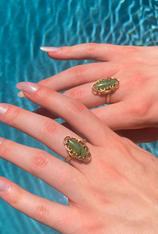 Two 1970's vintage Gold Tone with Green Stone rings