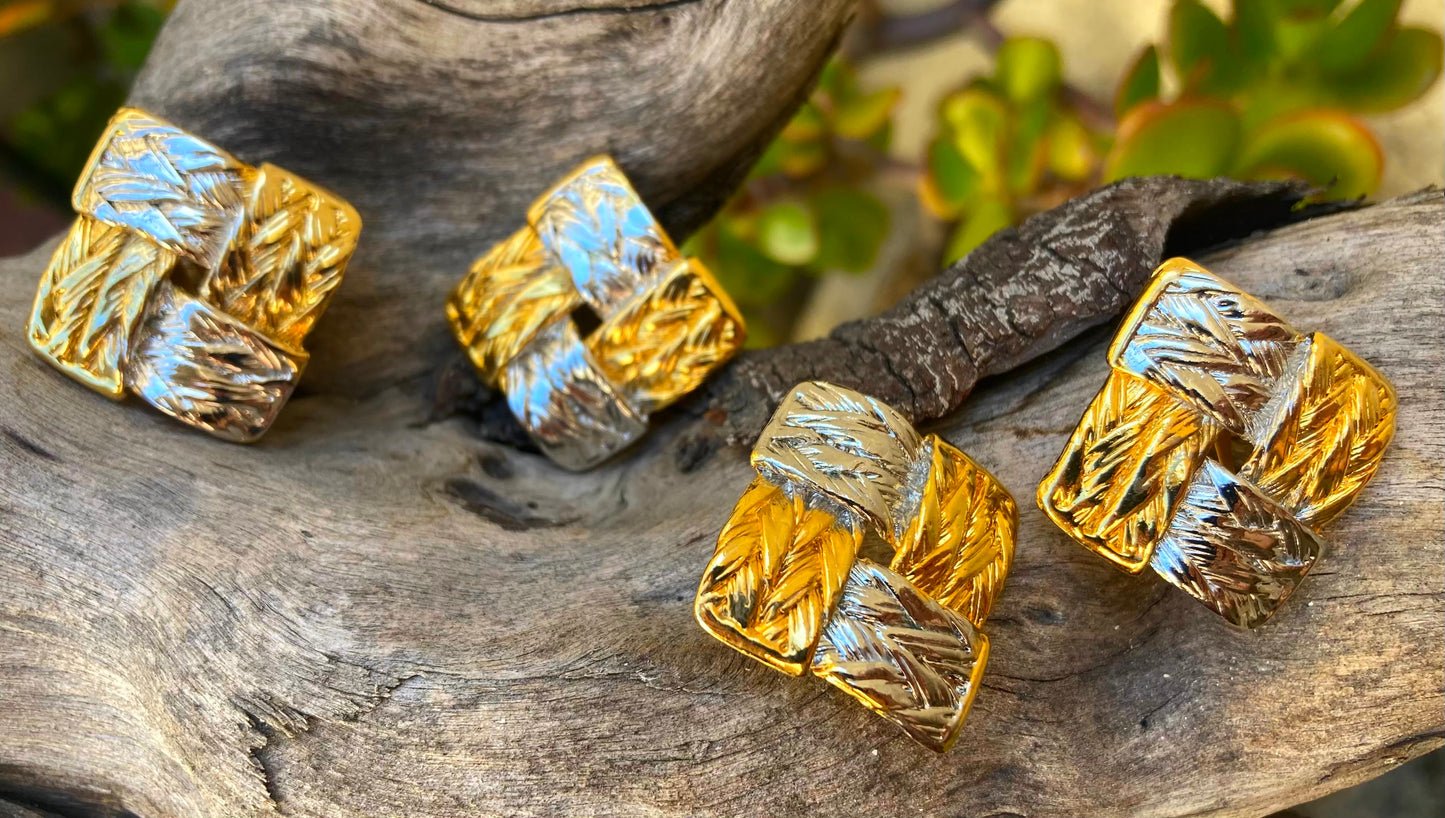 Two Pairs of Vintage 1980-90's Silver and Gold Tone Clip On Earrings.