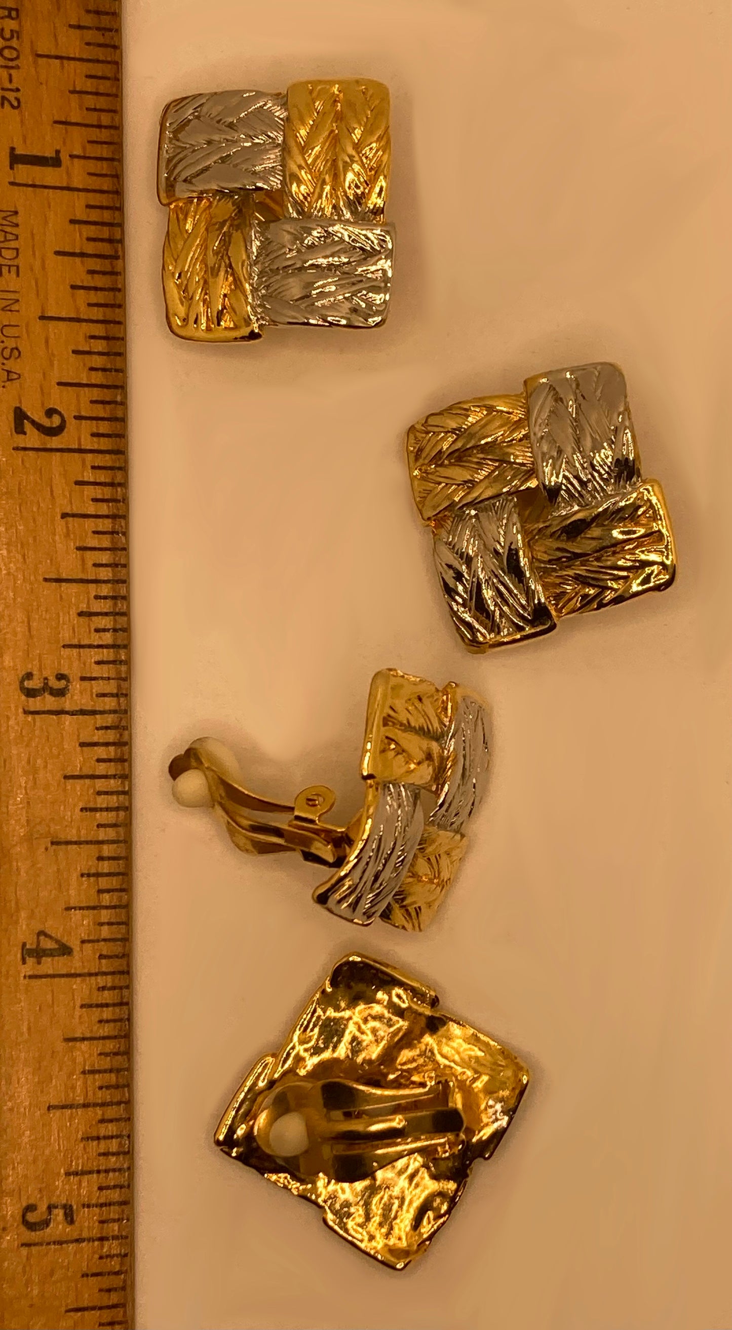 Two Pairs of Vintage 1980-90's Silver and Gold Tone Clip On Earrings.