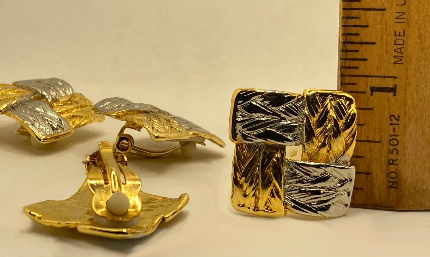 Two Pairs of Vintage 1980-90's Silver and Gold Tone Clip On Earrings.
