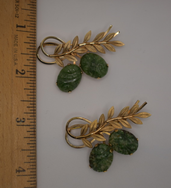 Two 1930's-40's jade and 12K gold filled brooches