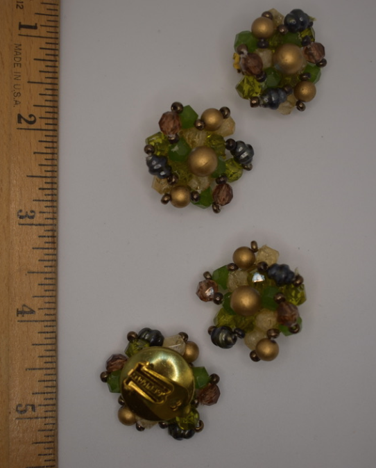 Two pairs of vintage 1950's-60's green beaded cluster earrings