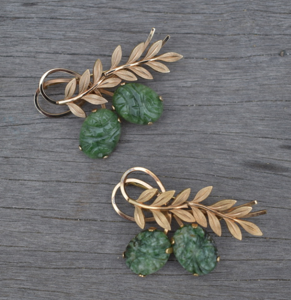 Two 1930's-40's jade and 12K gold filled brooches