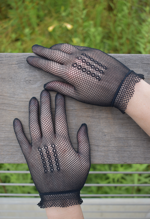 Two pairs of vintage black mesh lace gloves